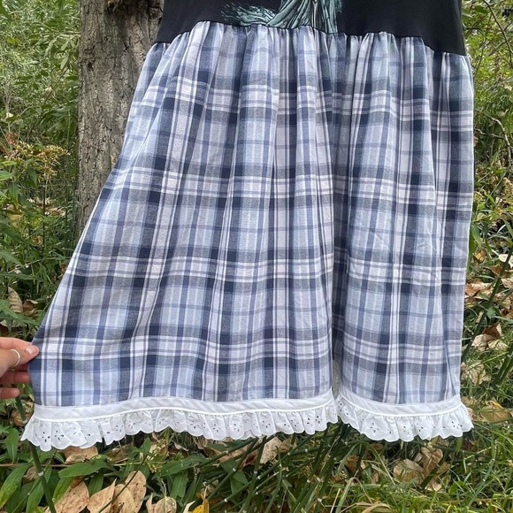 Corpse Bride Upcycled Movie Tee Shirt Plaid Lace Dress - Picture 5 of 6
